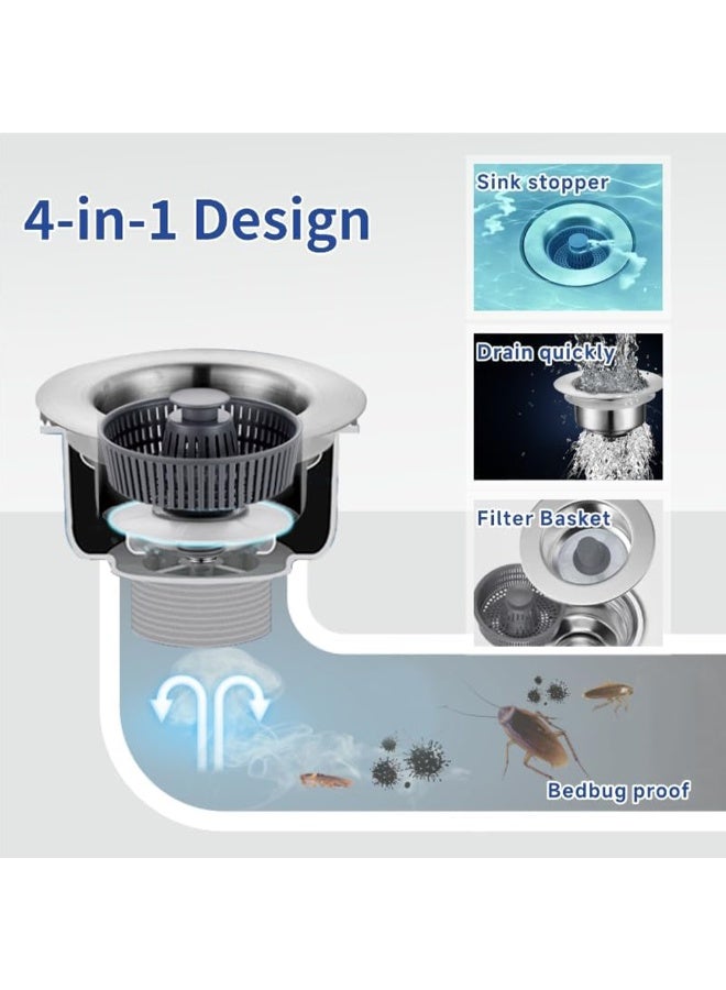 3-in-1 Kitchen Sink Drain Strainer and Stopper Combo - Upgraded Pop-up Sink Plug with Anti-Clogging Basket & Odor Filter - Universal 7cm Push-Type Sink Drain Filter for Kitchen & Bathroom - Food Catcher & Water Stopper Kitchen Gadgets Accessories - Efficient Hair Catcher & Debris Filter for Standard Drains - Image 2